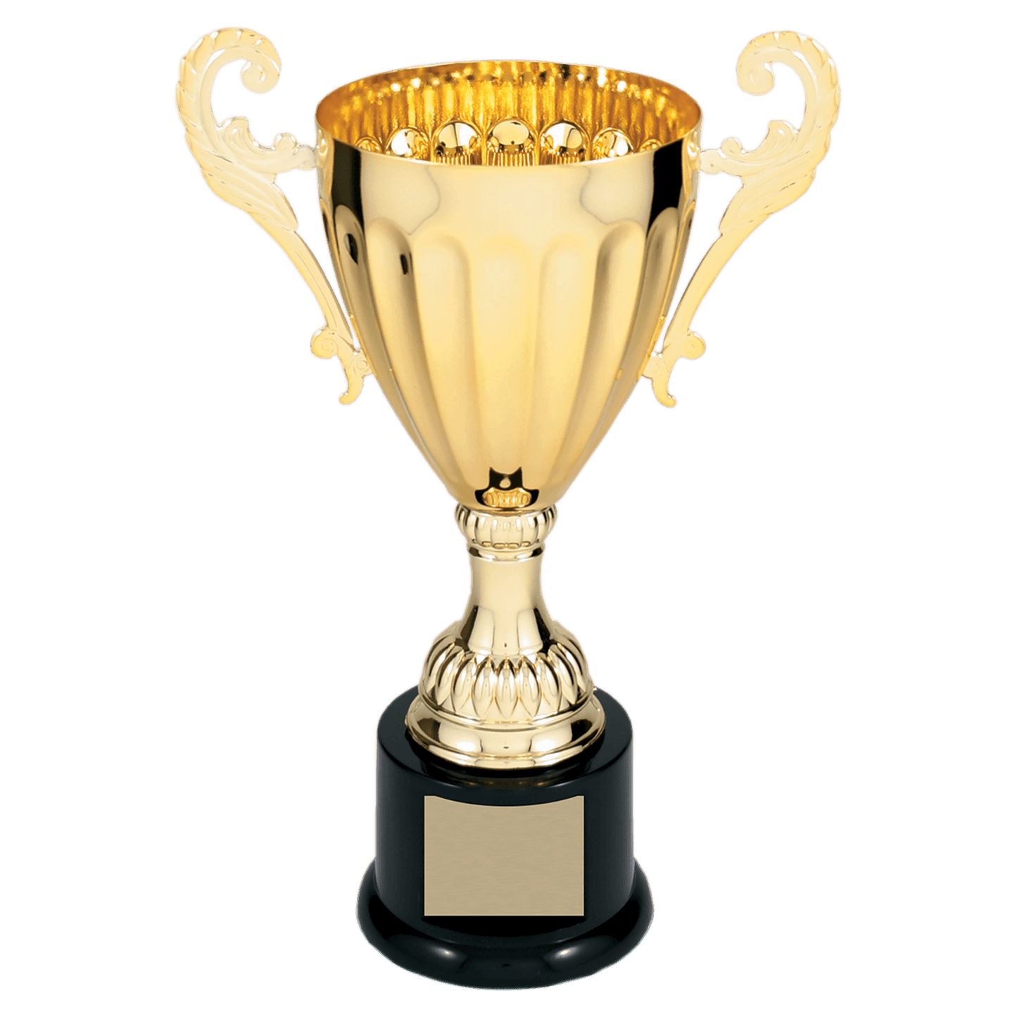 Gold 9 3/4" Completed Metal Cup Trophy on Plastic Base