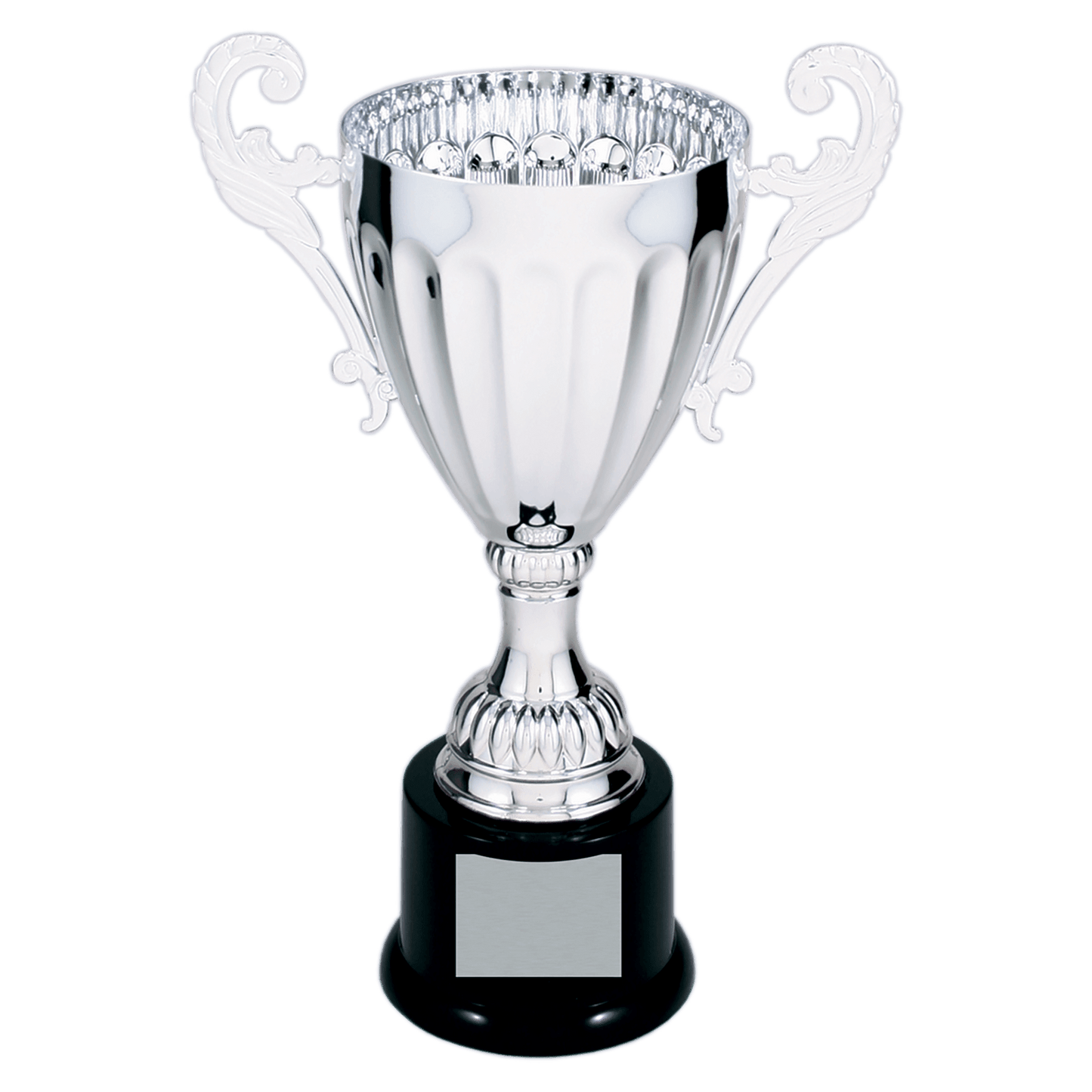 Silver 9 3/4" Completed Metal Cup Trophy on Plastic Base