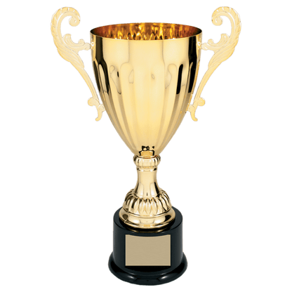 Gold 12" Completed Metal Cup Trophy on Plastic Base