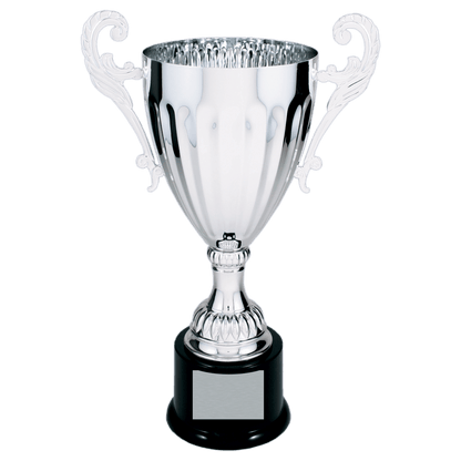 Silver 12" Completed Metal Cup Trophy on Plastic Base