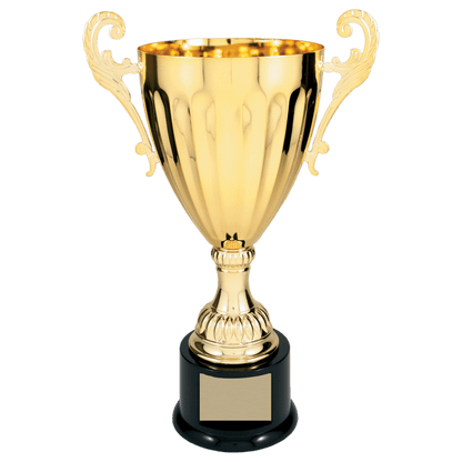 Gold 13 1/4" Completed Metal Cup Trophy on Plastic Base