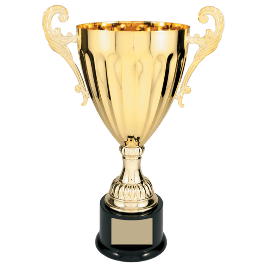 Gold 2 14 1/2" Completed Metal Cup Trophy on Plastic Base