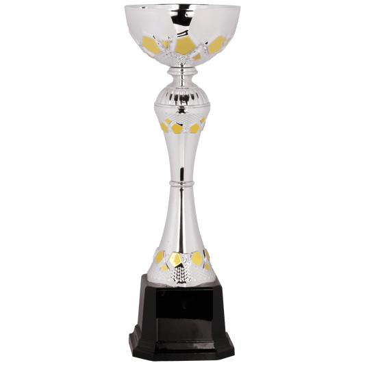Silver/Gold 10 3/4" Completed Metal Cup Trophy on Plastic Base