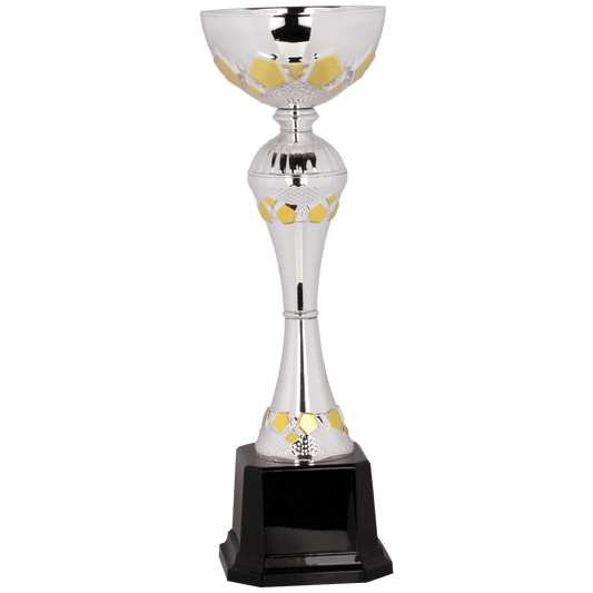 Silver/Gold 12" Completed Metal Cup Trophy on Plastic Base