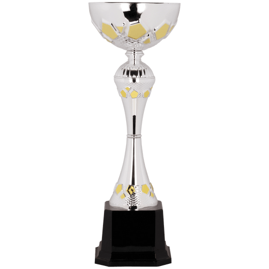 Silver/Gold 13 1/4" Completed Metal Cup Trophy on Plastic Base
