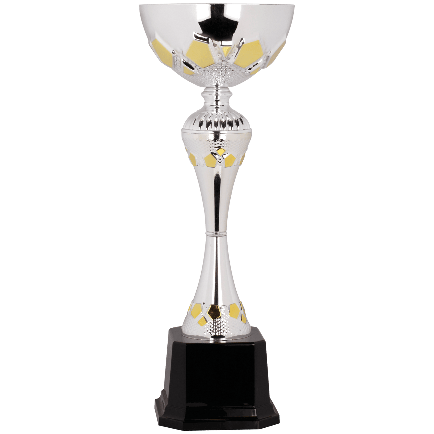 Silver/Gold 14 1/2" Completed Metal Cup Trophy on Plastic Base