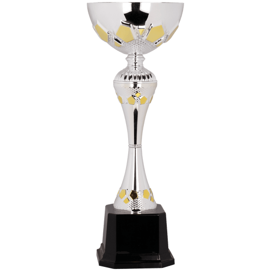 Silver/Gold 14 1/2" Completed Metal Cup Trophy on Plastic Base