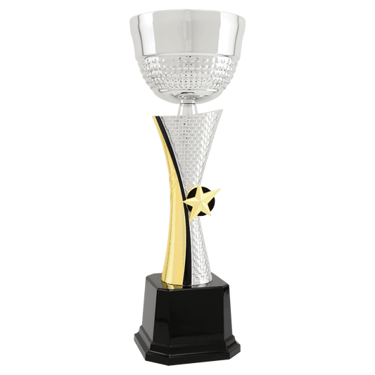 13 1/4" Silver/Gold Textured Completed Metal Cup Trophy