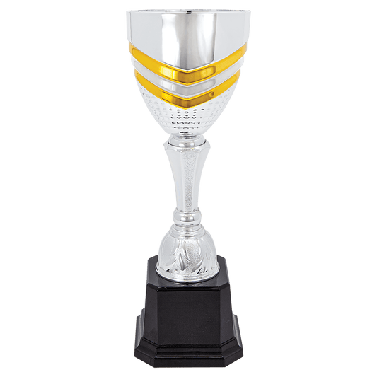 11" 11" Completed Metal Cup Trophy on Plastic Base