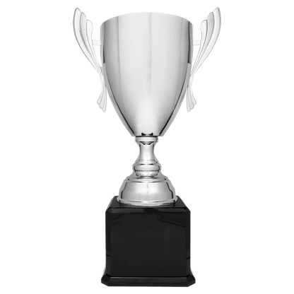 Silver Completed Metal Cup Trophy on Black Royal 2 24 3/4" Piano Finish Base