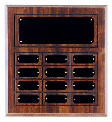 11 3/4" x 12 3/4" Cherry Finish Completed Perpetual Plaque with 12 Plates