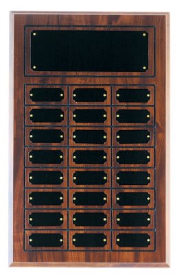 11 3/4" x 18 3/4" Cherry Finish Completed Perpetual Plaque with 24 Plates