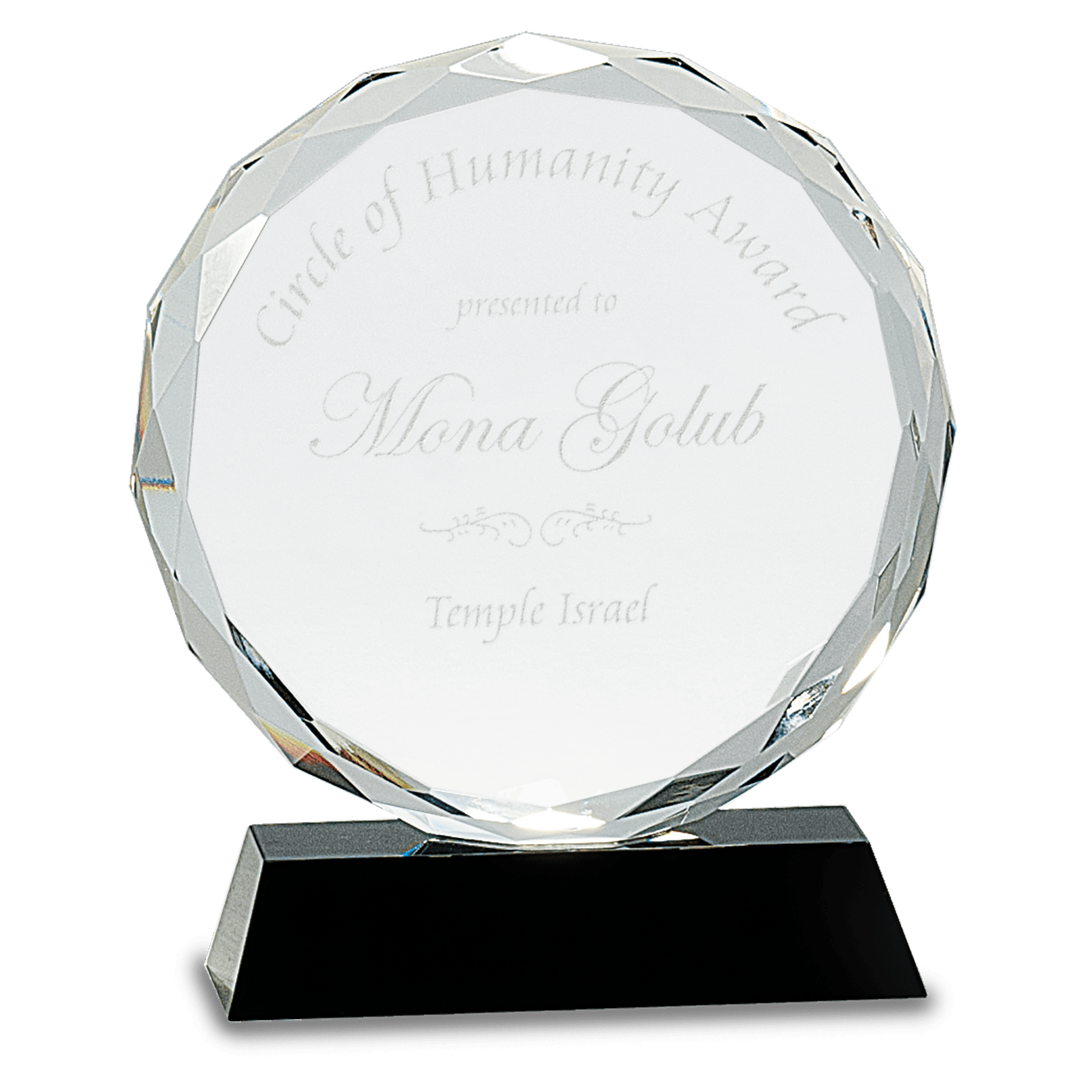 Black 7" Round Facet Crystal on Pedestal Base