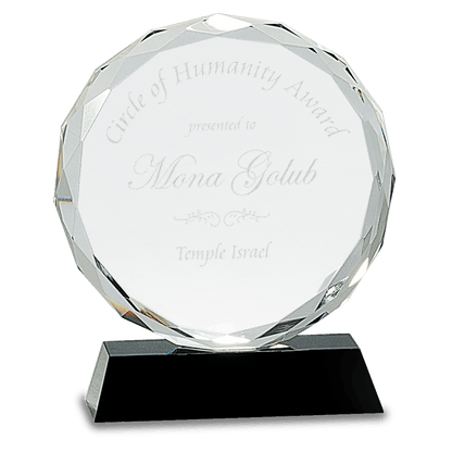 Black 7" Round Facet Crystal on Pedestal Base