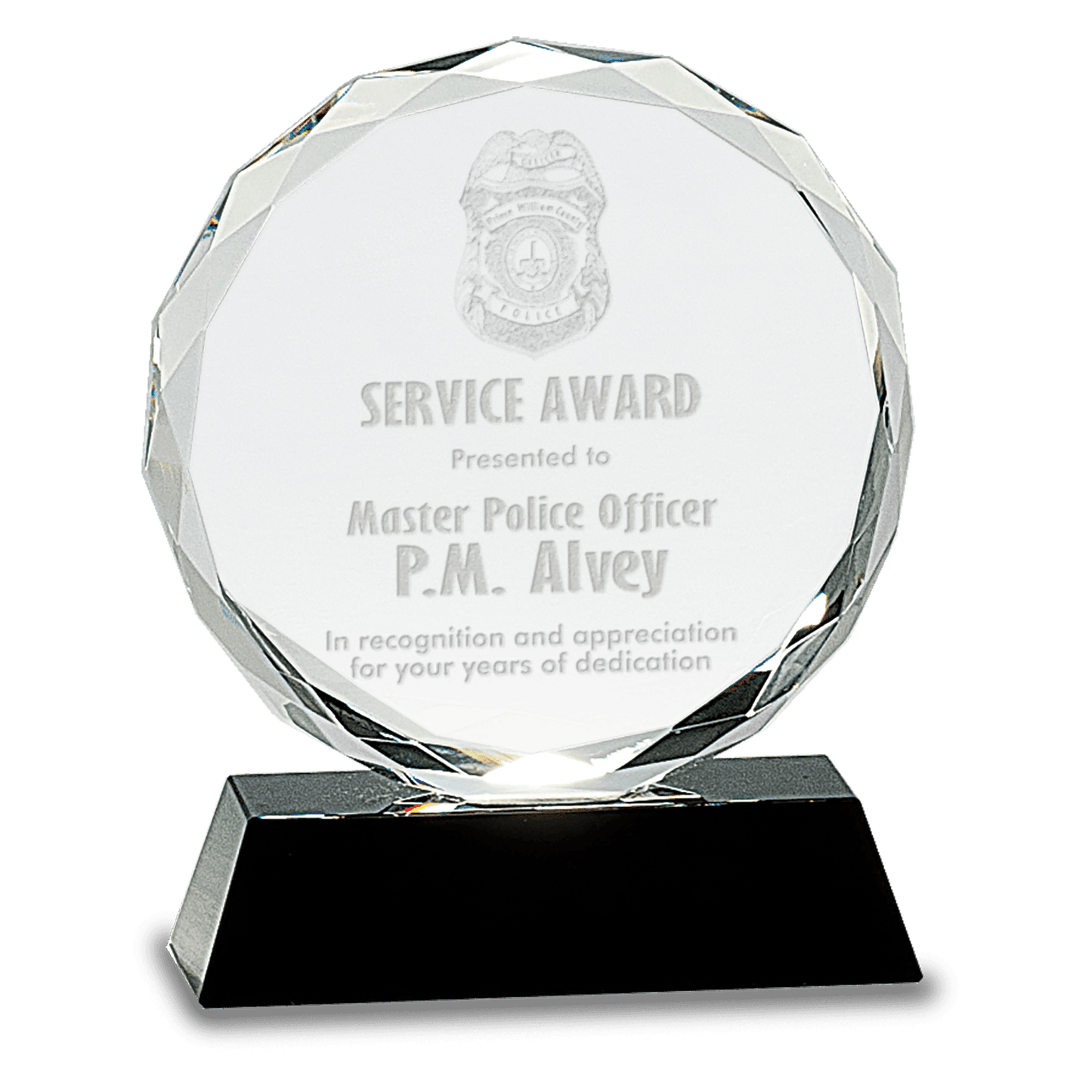 Black 6" Round Facet Crystal on Pedestal Base