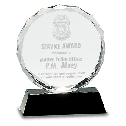 Black 6" Round Facet Crystal on Pedestal Base