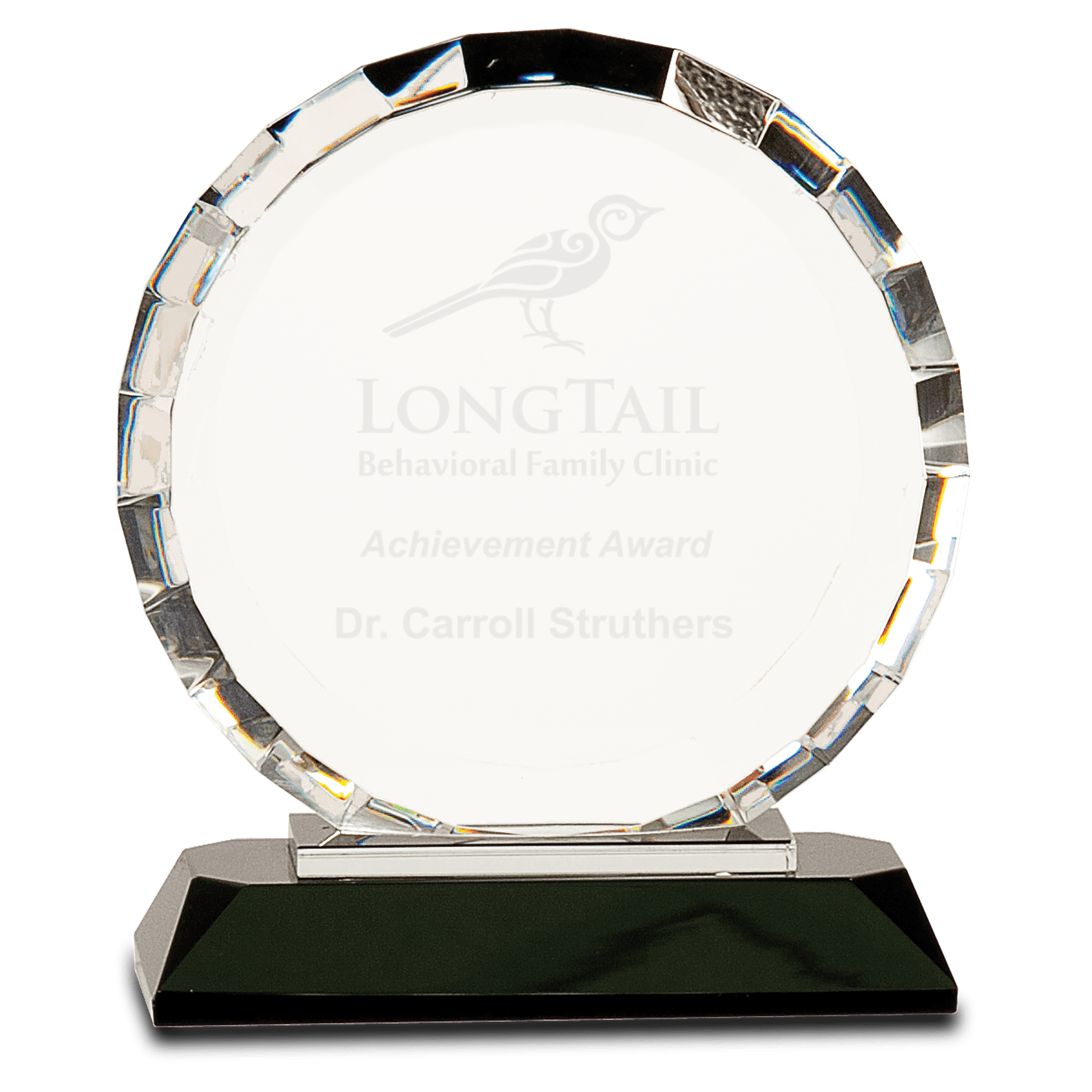 6" Clear Crystal Round with Rectangle Facets on Black Crystal Base