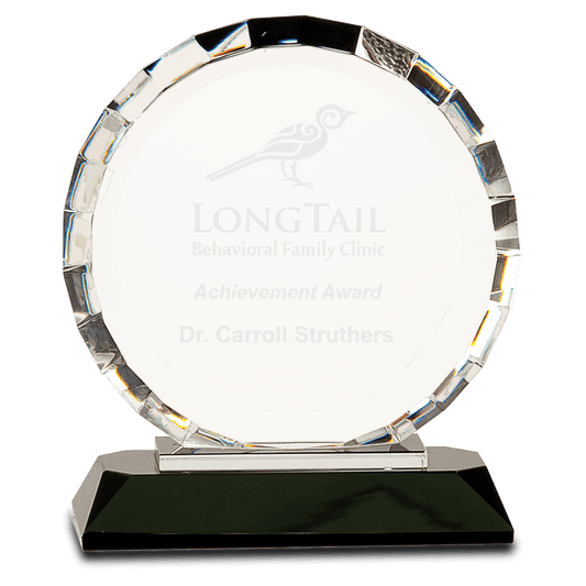 6" Clear Crystal Round with Rectangle Facets on Black Crystal Base