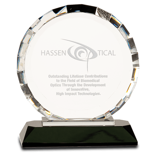 5 1/2" Clear Crystal Round with Rectangle Facets on Black Crystal Base