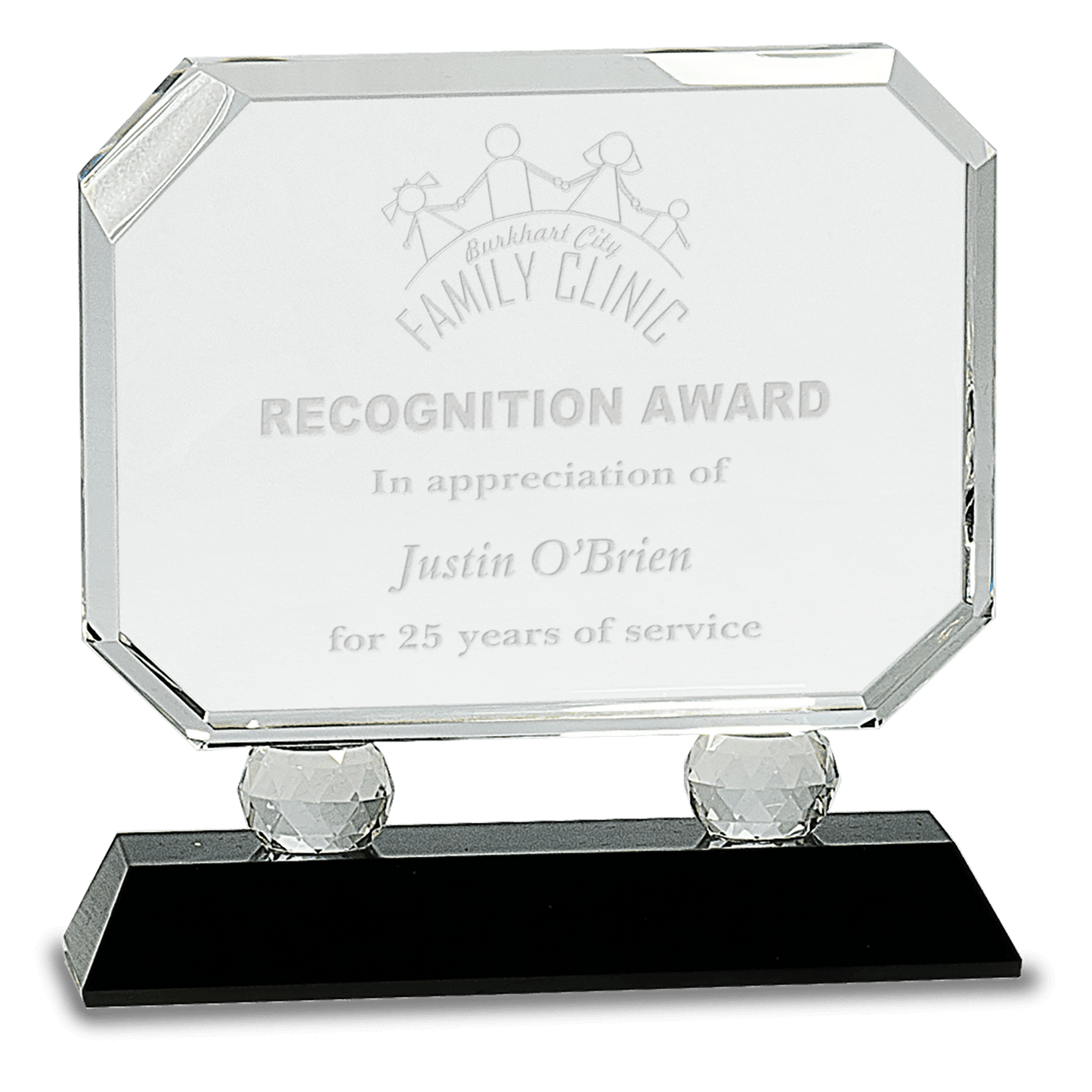 6 3/4" Rectangle Crystal on Black Pedestal Base