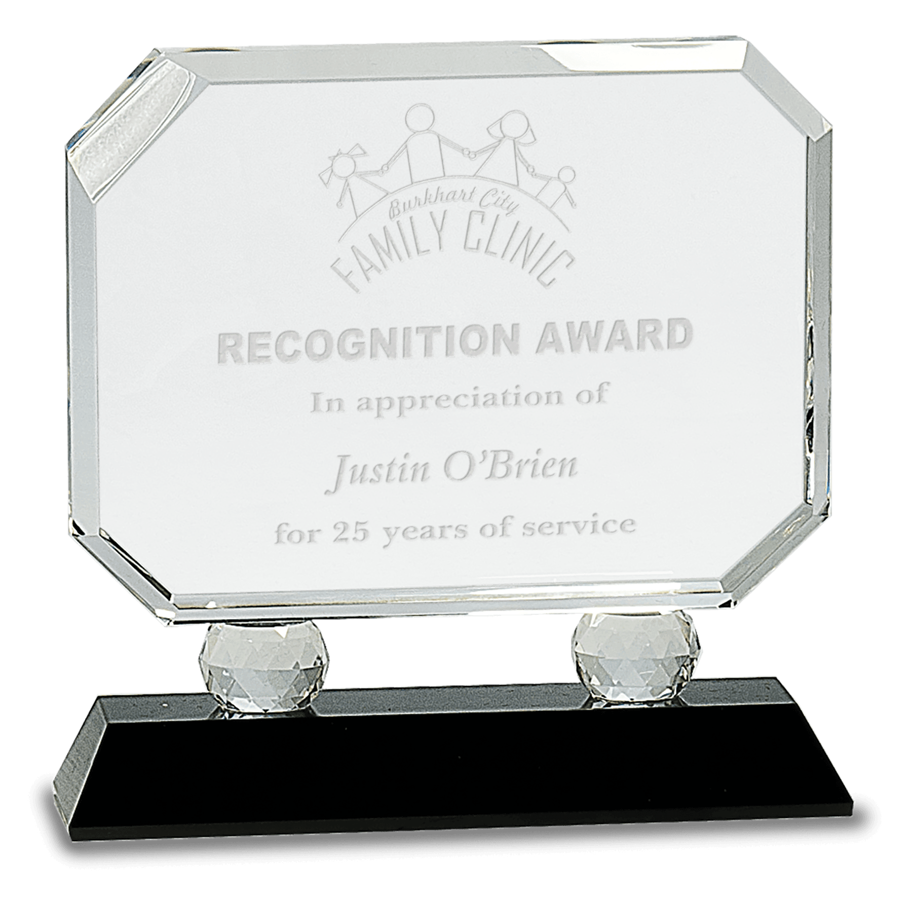 6 3/4" Rectangle Crystal on Black Pedestal Base