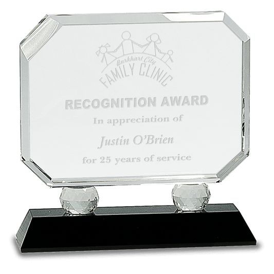 6 3/4" Rectangle Crystal on Black Pedestal Base