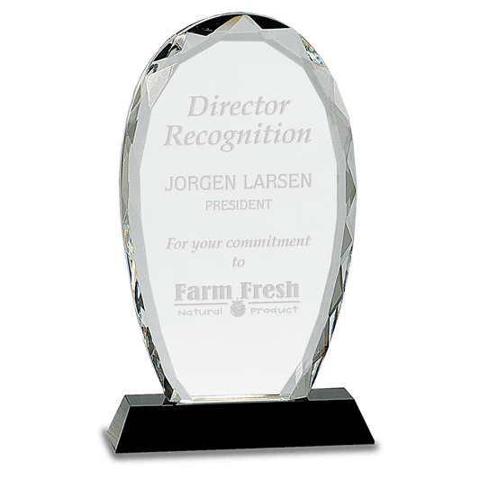 9" Oval Facet Crystal on Black Pedestal Base