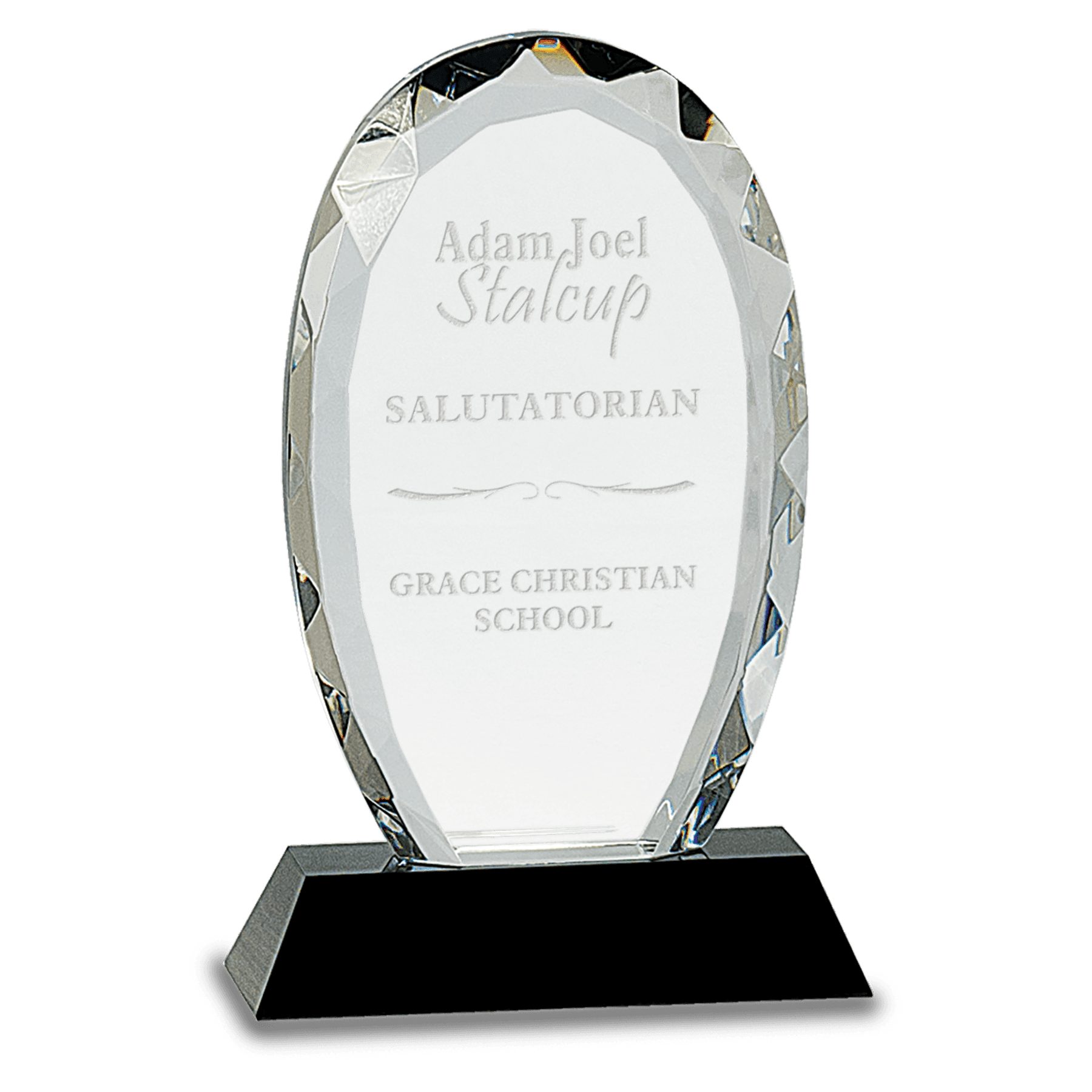 7 1/2" Oval Facet Crystal on Black Pedestal Base