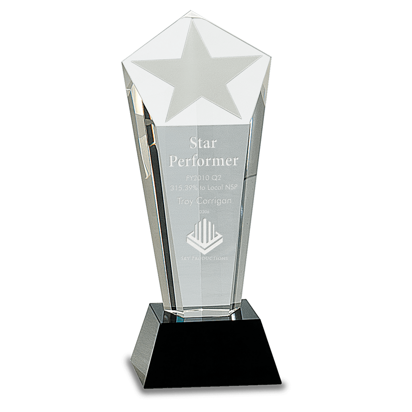 8 3/4" Crystal Frosted Star Column on Black Pedestal Base