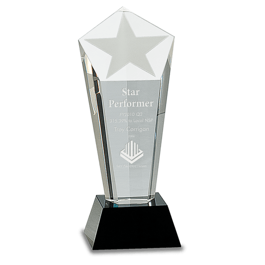 8 3/4" Crystal Frosted Star Column on Black Pedestal Base