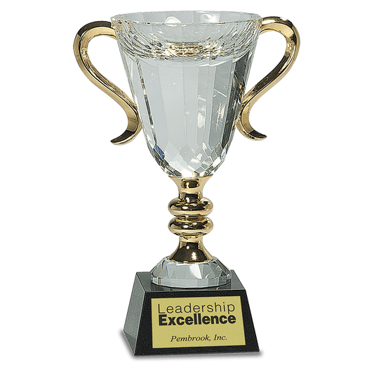 8 1/2" Crystal Cup with Gold Handles and Stem