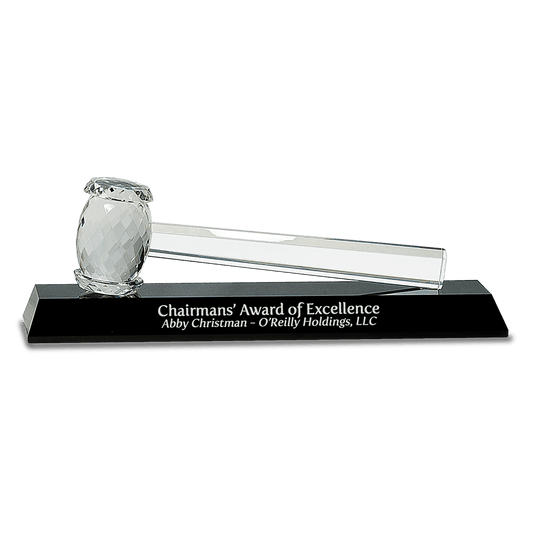 13 7/8" x 4 1/4" Crystal Gavel on Black Base