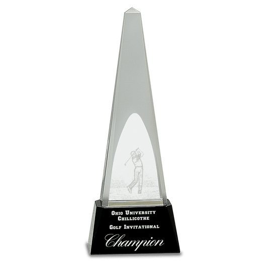 10 1/4" Clear Crystal 3D Golf Spire on Black Pedestal Base