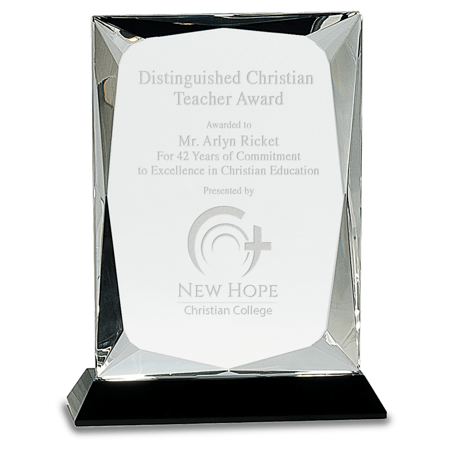 Clear Crystal Rectangle on Black 8" Base