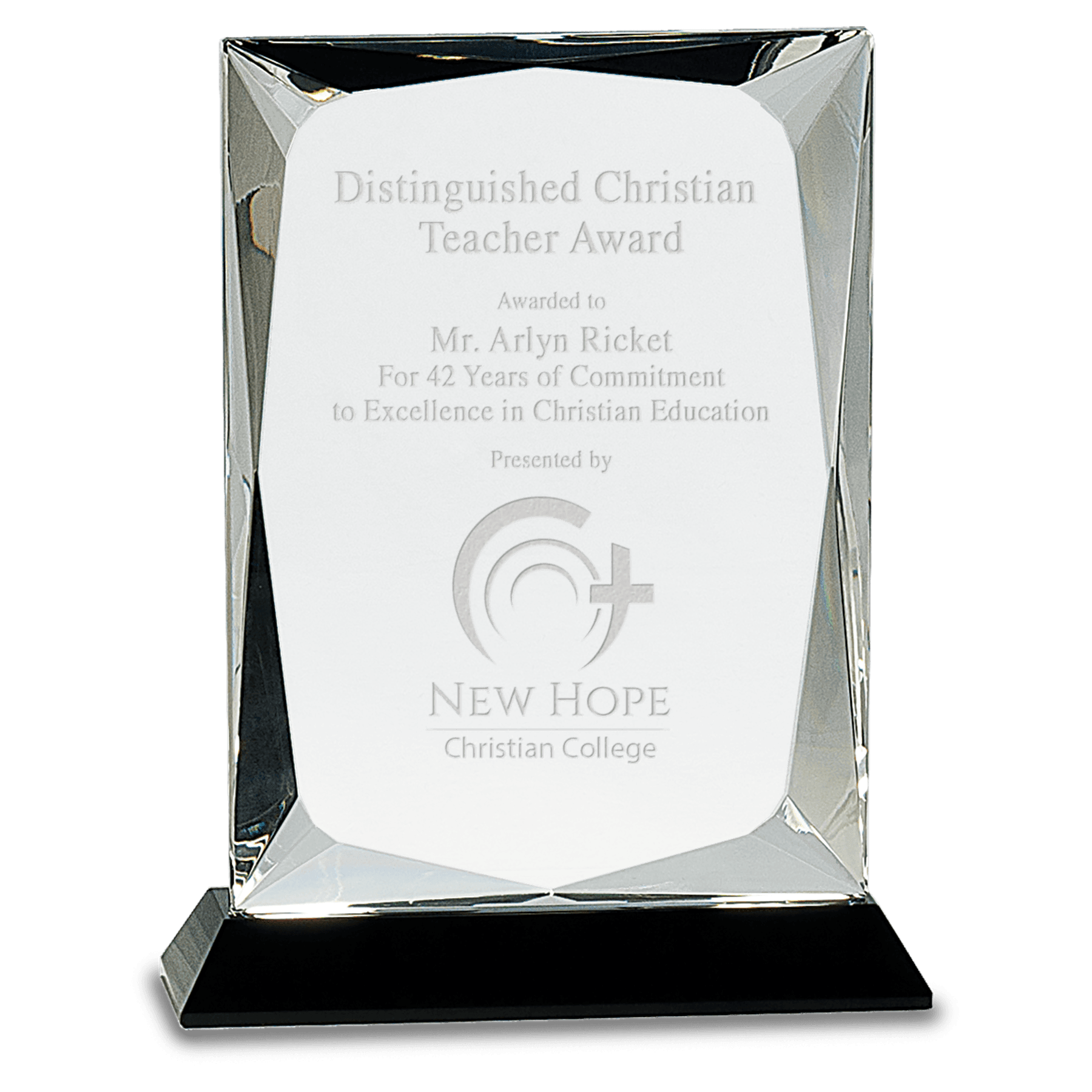 Clear Crystal Rectangle on Black 8" Base