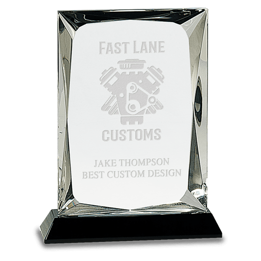 7" Clear Crystal Rectangle on Black Base