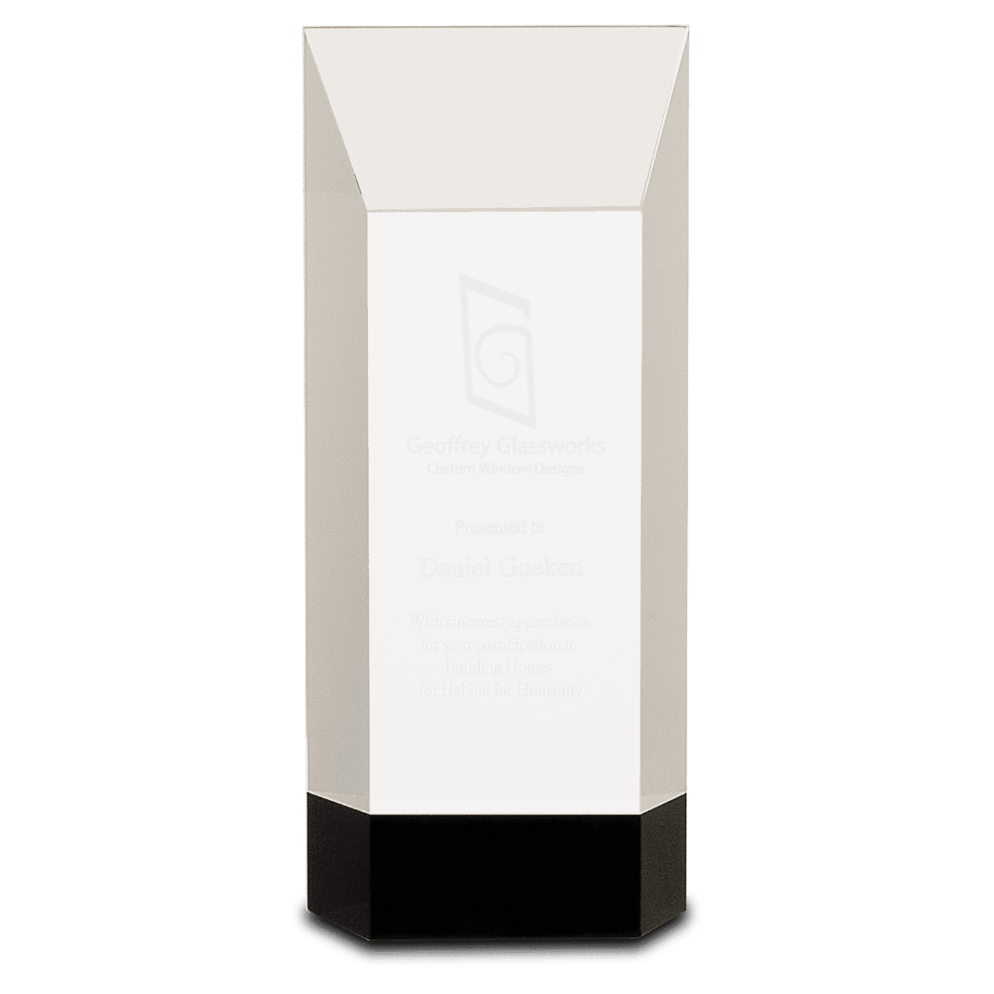 Clear Crystal Self-Standing Rectangle on Black 8 1/4" Base