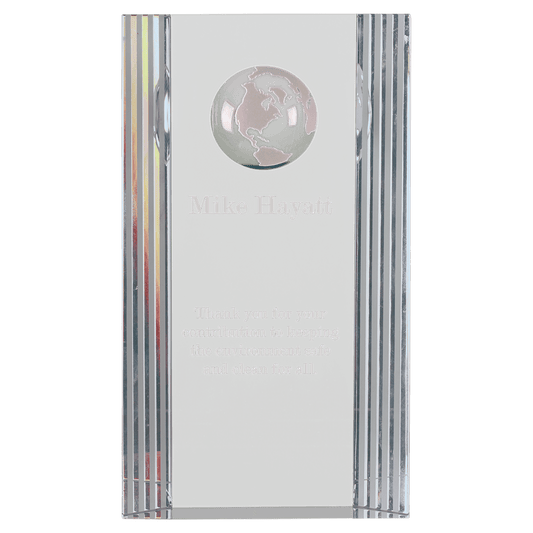 7 3/4" Clear Crystal Rectangle with Globe Etching