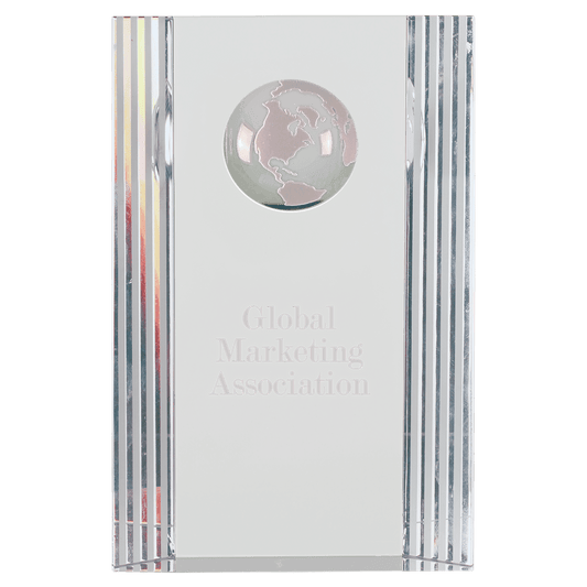 6 1/2" Clear Crystal Rectangle with Globe Etching