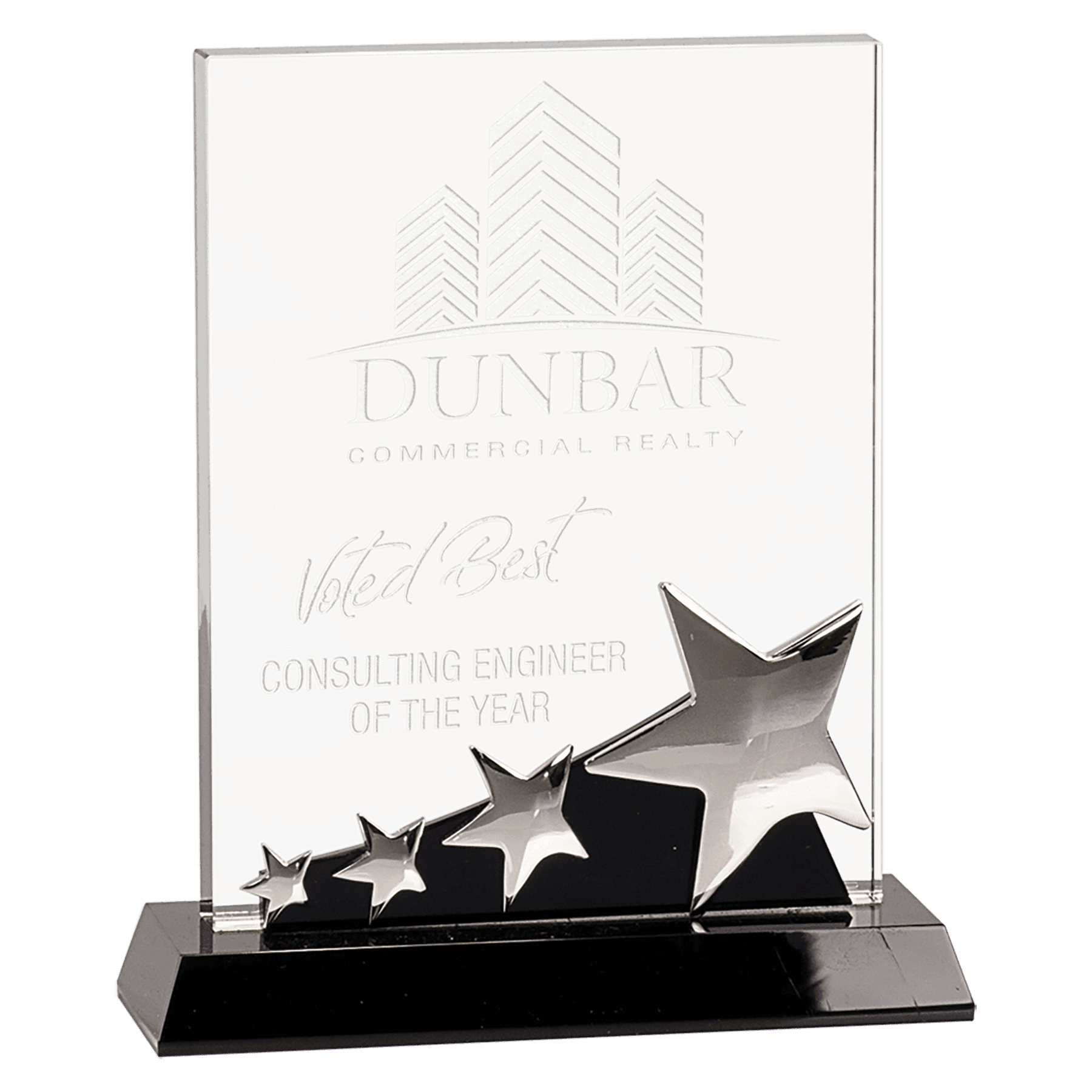 Cristal Rectangular De 18 Cm Con Estrellas Plateadas Sobre Pedestal Ne ...