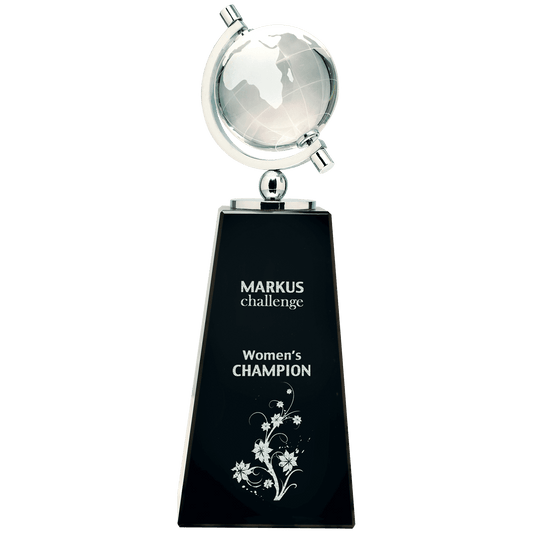 9" Crystal Spinning Globe on Black Pedestal Base