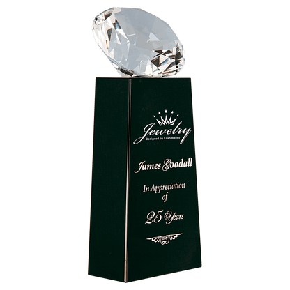 Black 7 3/4" Crystal Diamond on Crystal Pedestal