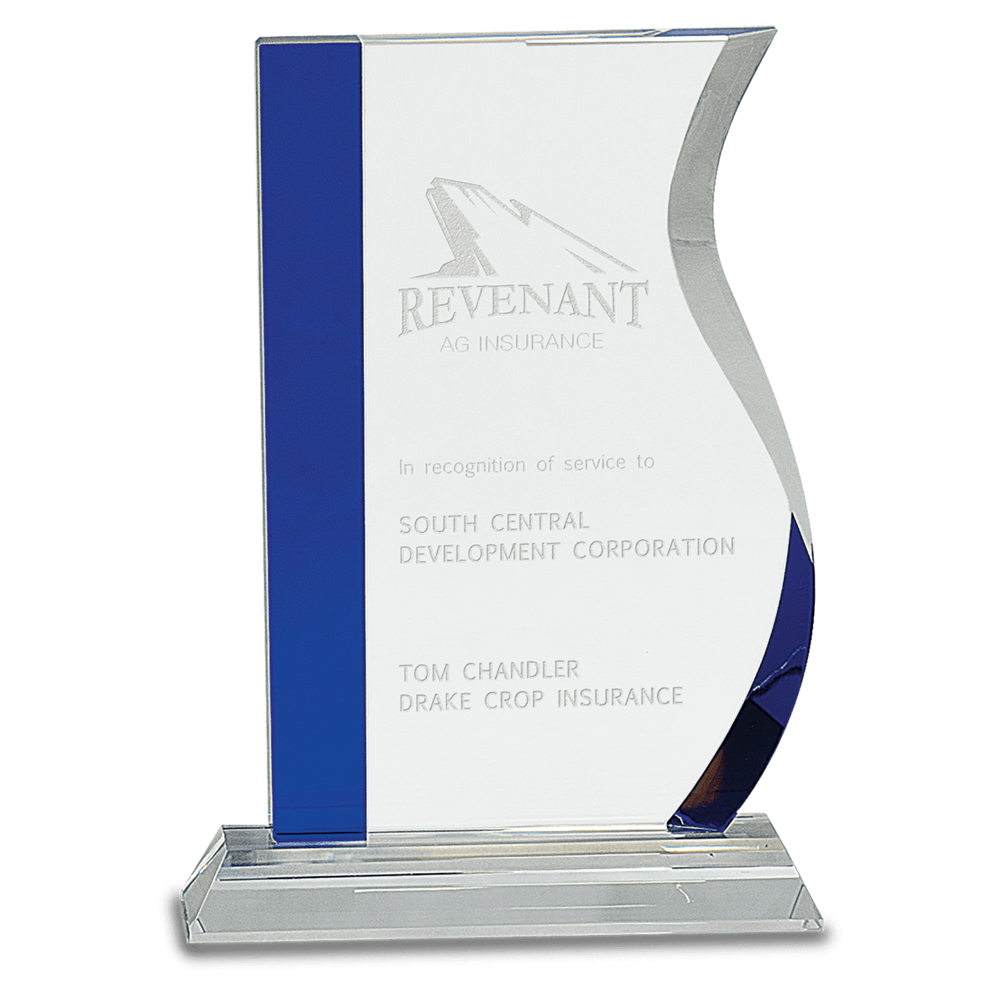 8 1/4" Blue Edge Crystal Wave on Clear Base