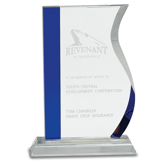 8 1/4" Blue Edge Crystal Wave on Clear Base