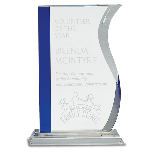 9 3/4" Blue Edge Crystal Wave on Clear Base