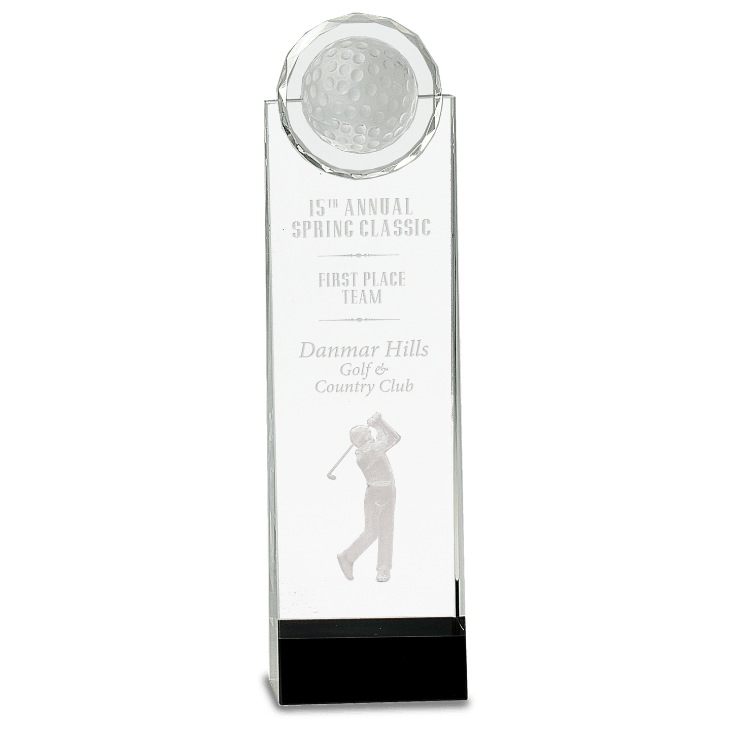11 1/4" Clear/Black Crystal Standup with 3D Golfer