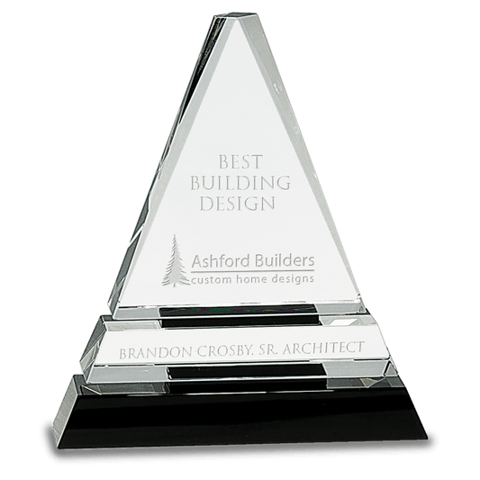 6 1/2" Clear Crystal Triangle on Black Crystal Pedestal Base