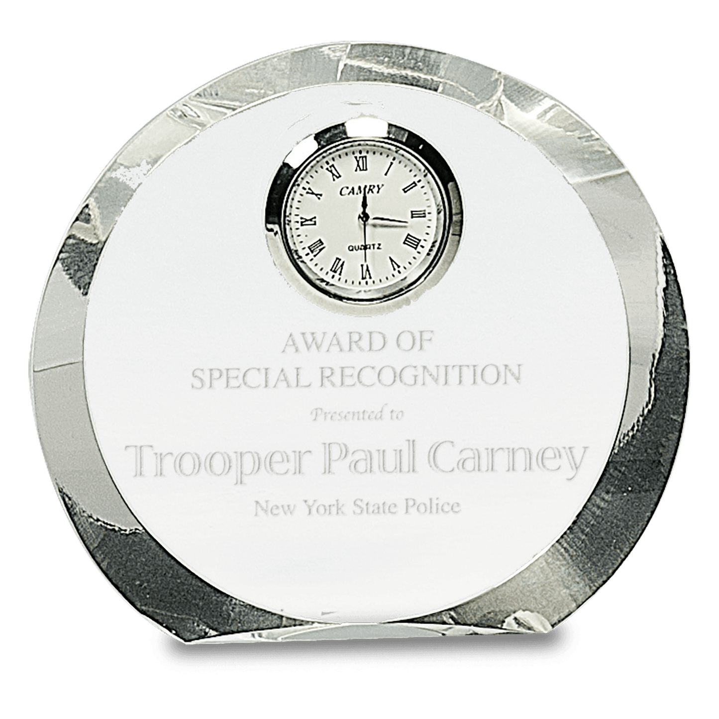 4 1/2" Clear Crystal Round with Clock