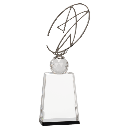 12" Clear/Black Crystal Award with Silver Metal Oval Star