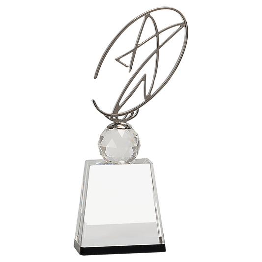 11" Clear/Black Crystal Award with Silver Metal Oval Star